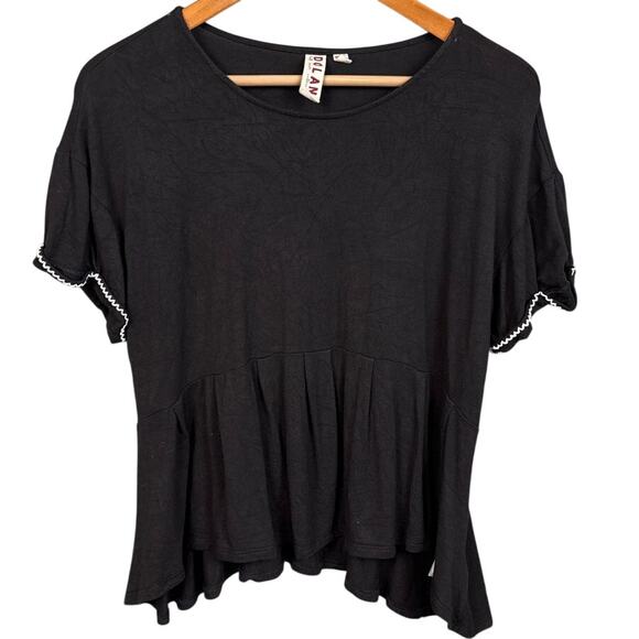 Dolan Anthropologie Womens Peplum Top Black Rayon Baby Doll Size S Boho Coastal - Picture 1 of 8
